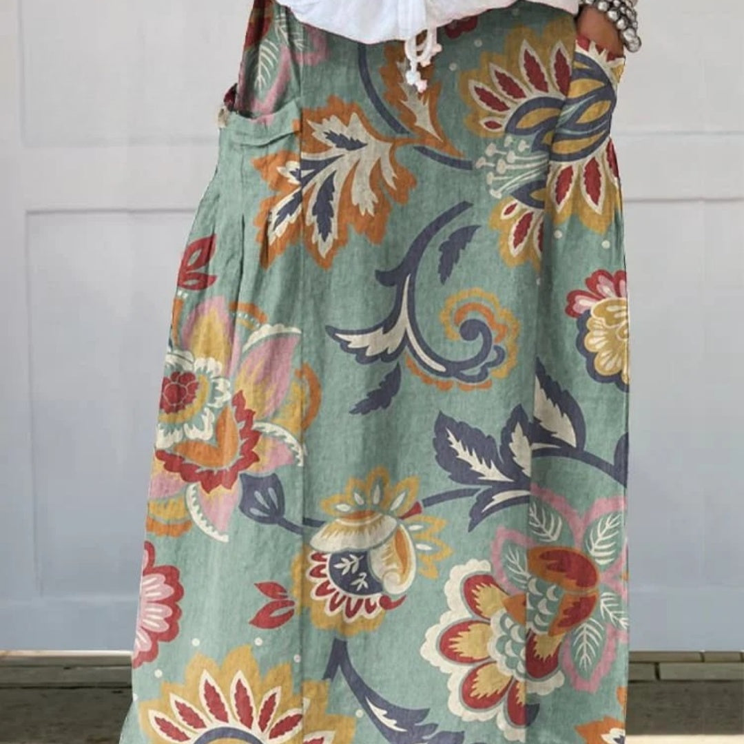 Casual Retro Floral Vacation Elegant Skirt For Spring And Summer