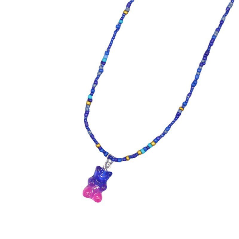 Gradient-colored Little Bear Seed Bead Necklace