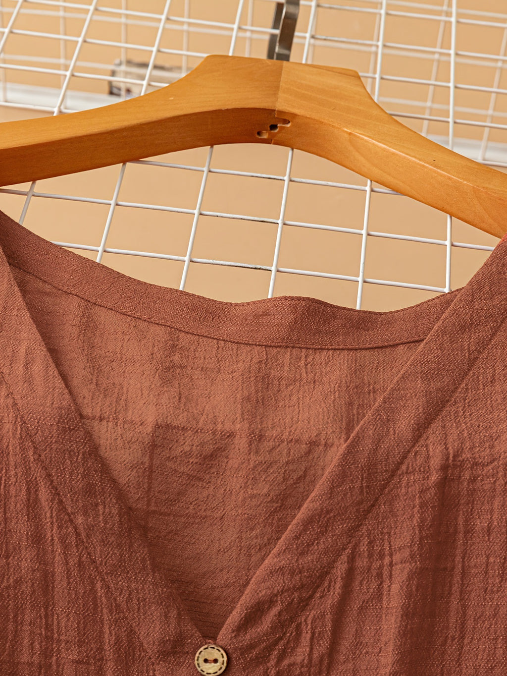 Womens SpringAutumn V-Neck Cotton-Linen Shirt With Loose
