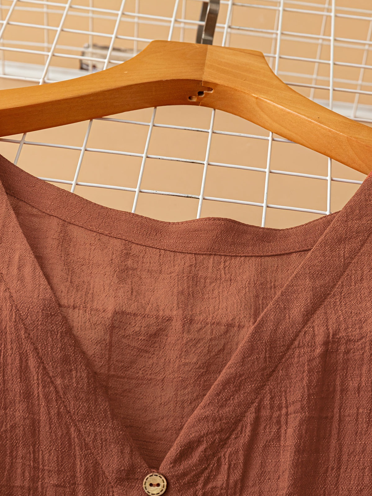 Womens SpringAutumn V-Neck Cotton-Linen Shirt With Loose