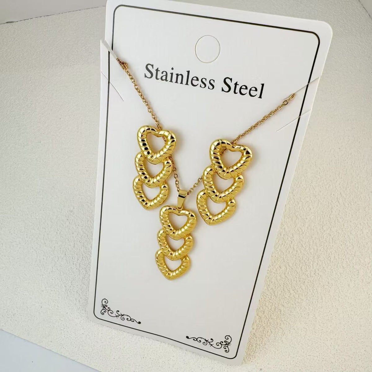 New Stainless Steel Plated 18k Gold Necklace Earring Set