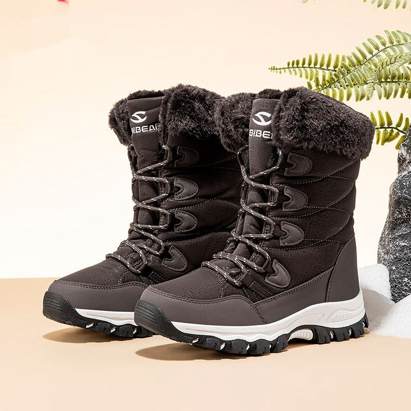 Warm Wide-toe Shoes Womens Mid-height Soft-soled Faux-fur Snow Boots For Winter