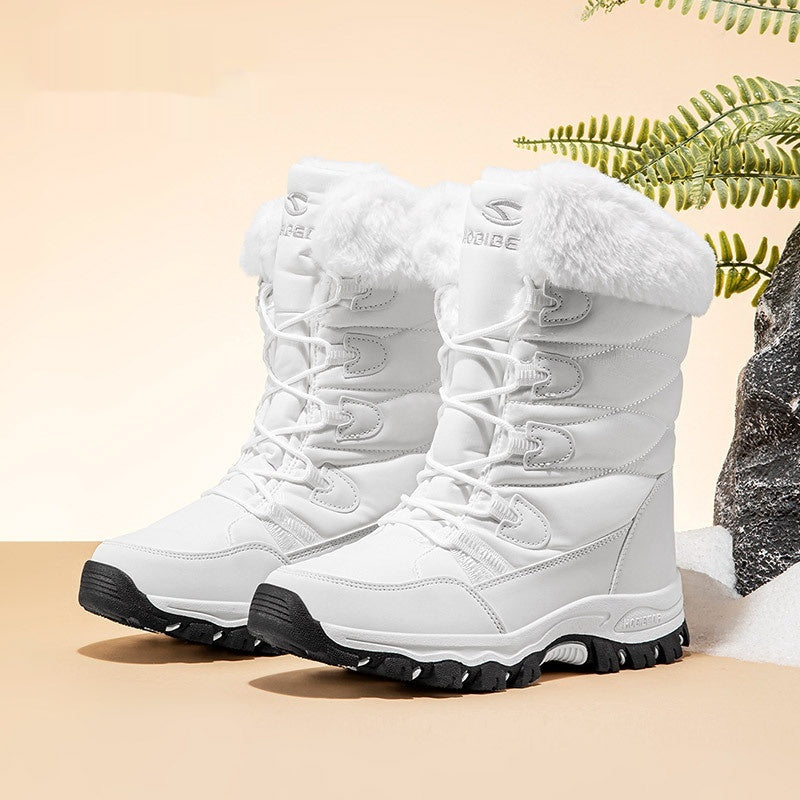 Warm Wide-toe Shoes Womens Mid-height Soft-soled Faux-fur Snow Boots For Winter