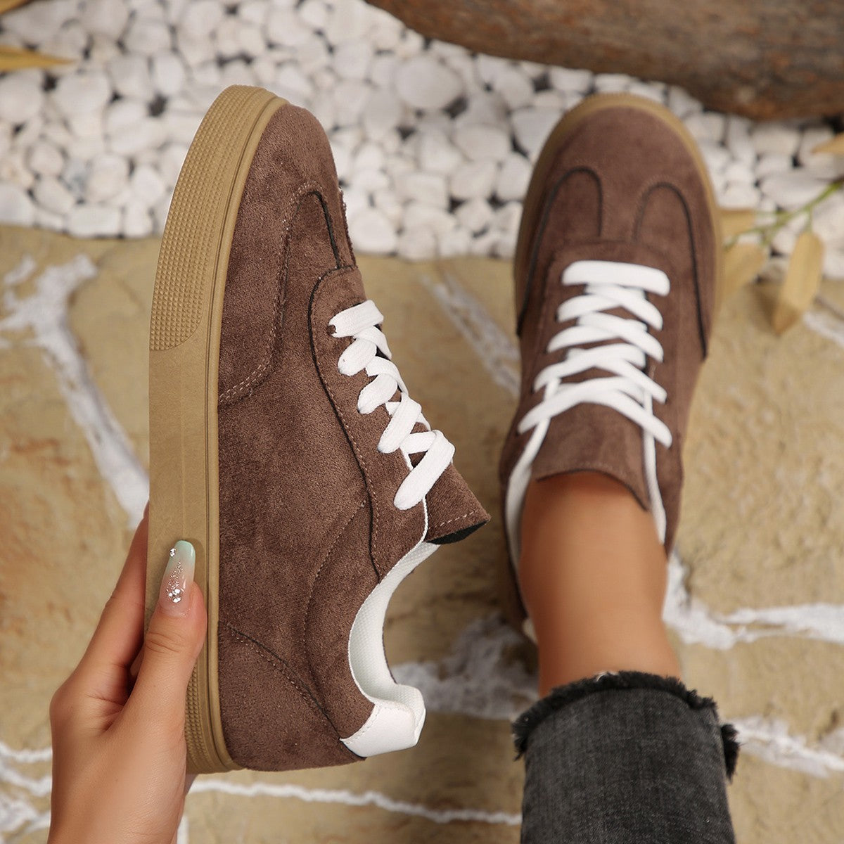 Womens Suede White Sneakers Casual Sports Shoes