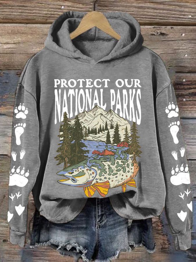 Womens Hooded Sweatshirt With A Forest And Mountain Peaks Design