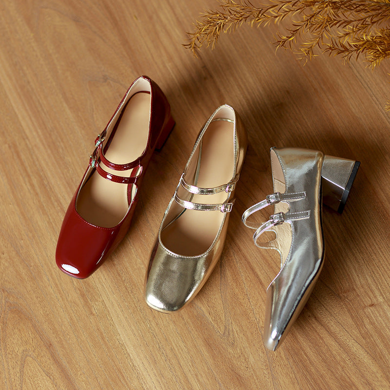 Womens Red Low-heeled Peep-toe Pumps