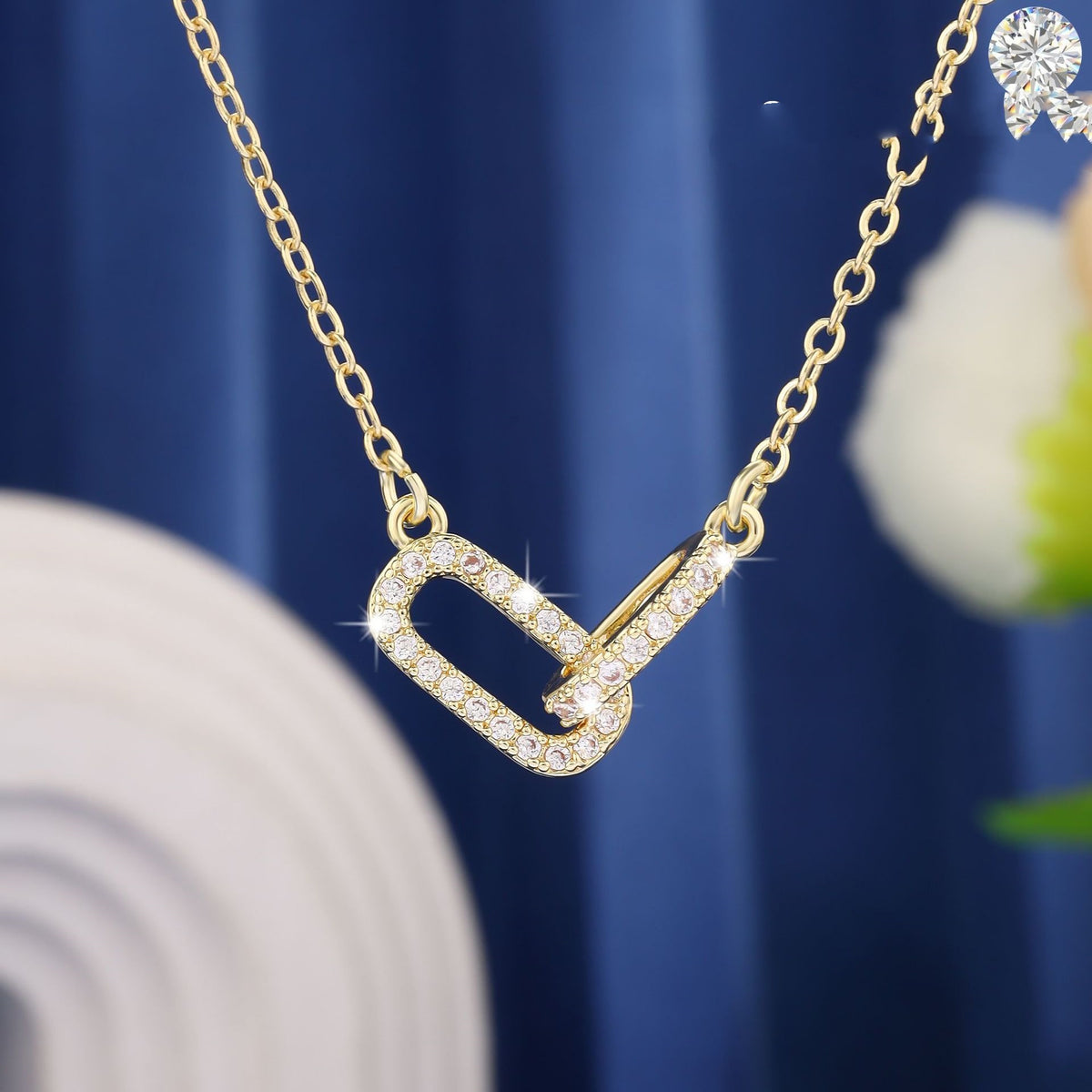 European And American Double-Ring Geometric Zircon Micro-Set Necklace