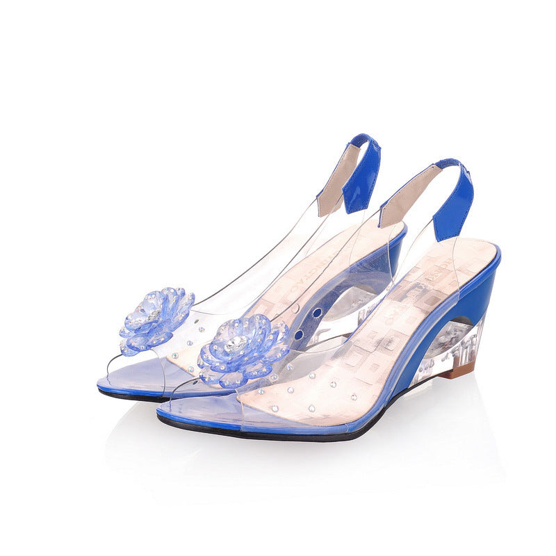 Womens Fish-mouth High-heeled Shoes Summer Transparent Crystal Shoes