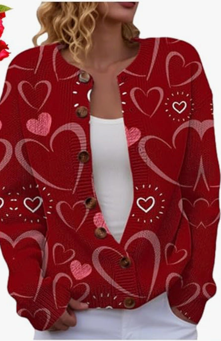 Digital-print Cardigan Knitted Jacket Faux Sweater For Women