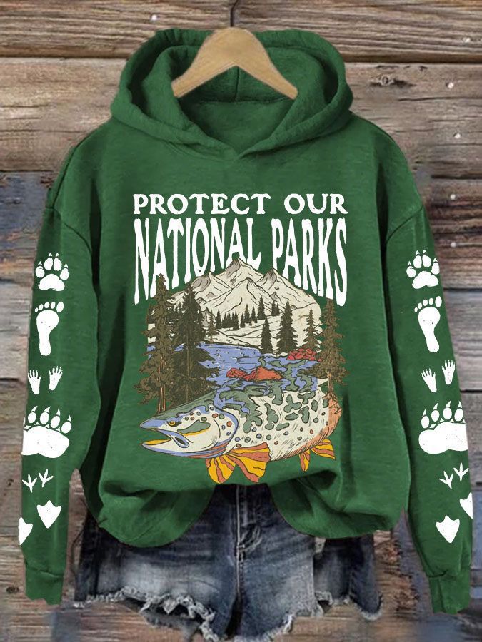 Womens Hooded Sweatshirt With A Forest And Mountain Peaks Design