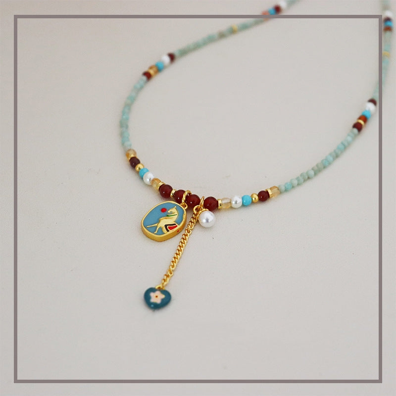 New Chinese Style Fashionable Retro Colored Drip Oil Horse Year Necklace