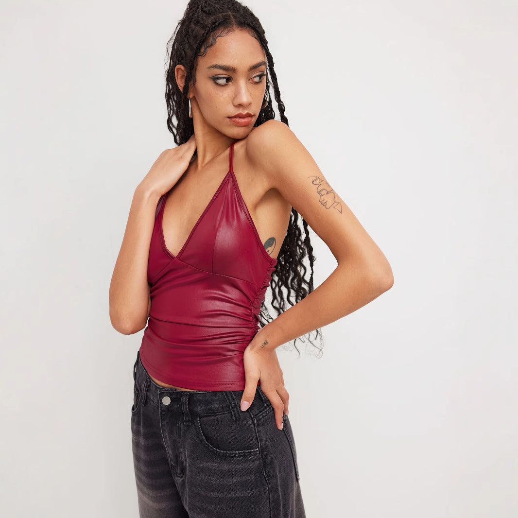 Womens Leather Camisole Top Versatile And Easy To Style