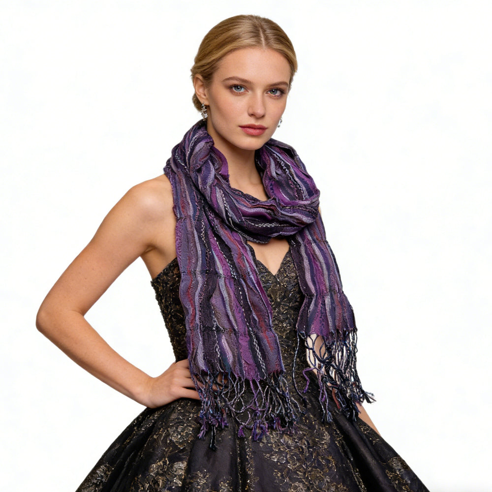 2pcs Royal Purple Jacquard Pattern Scarf,Regal Textured Scarf ,Luxe Look For Evening Wear,Scarf,vacation,daily Life,evening Party,Office Appropriate Subtlety For Women Men