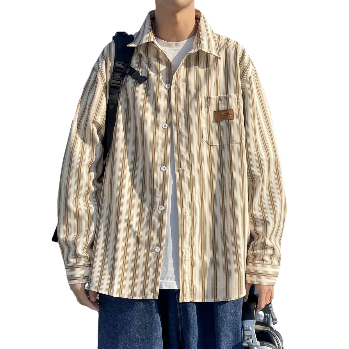 Mens Refined Loose-fit Casual Striped Shirt