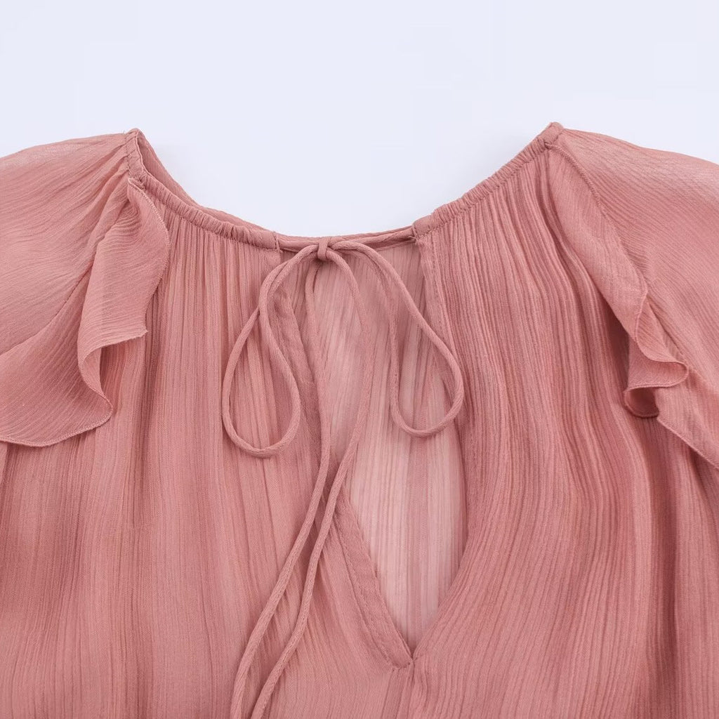 Fashionable Flared Long-sleeve Ruffled Dress