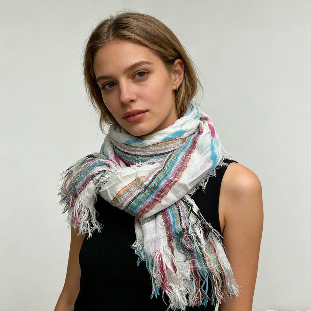 2pcs Colorful Striped Square Scarf With Fringes,Luxe Look For Evening Wear,Scarf,vacation,daily Life,evening Party,Office Appropriate Subtlety For Women Men
