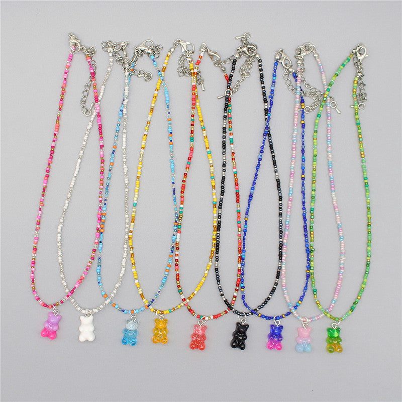 Gradient-colored Little Bear Seed Bead Necklace