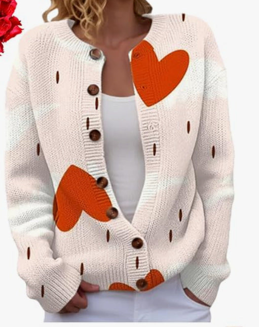 Digital-print Cardigan Knitted Jacket Faux Sweater For Women