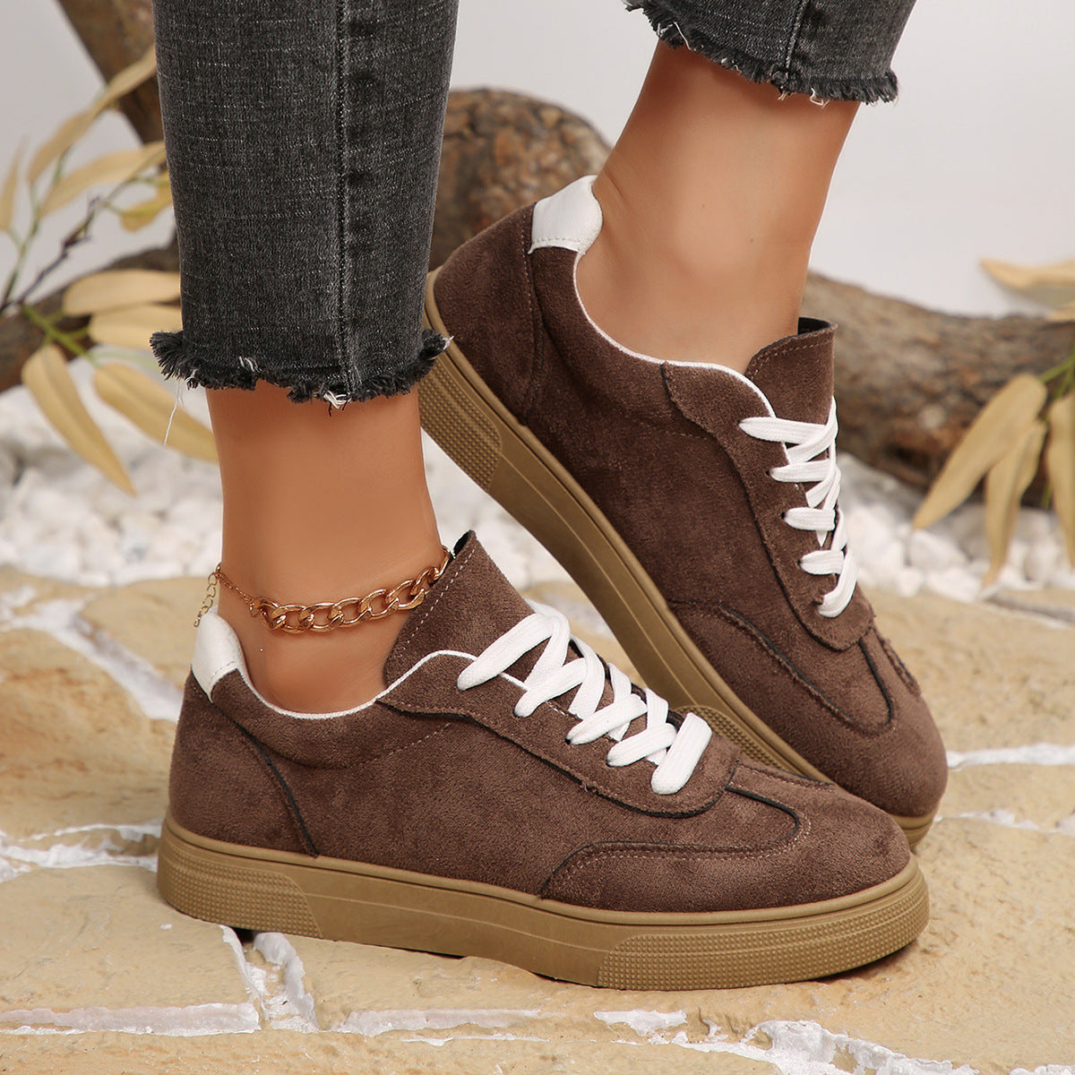 Womens Suede White Sneakers Casual Sports Shoes