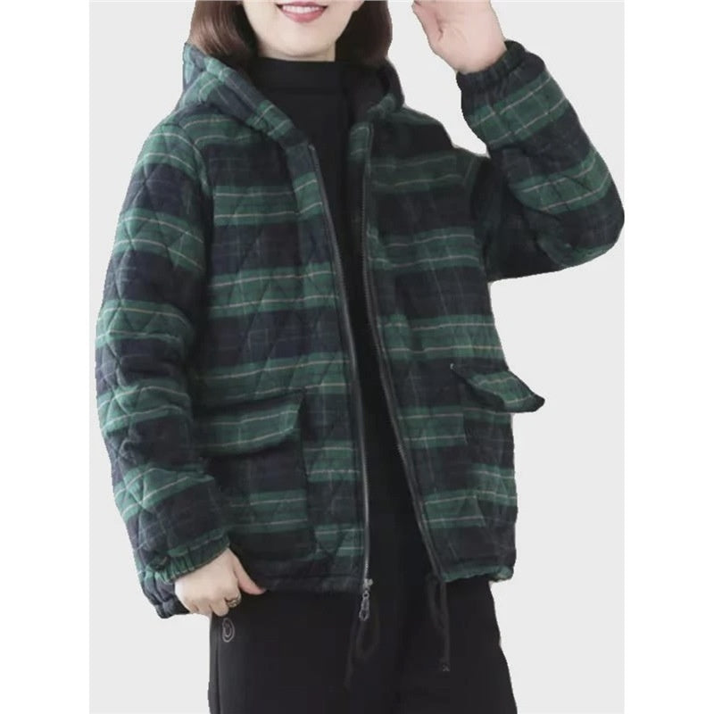 Short Cotton-padded Coat In Plaid For Fall And Winter
