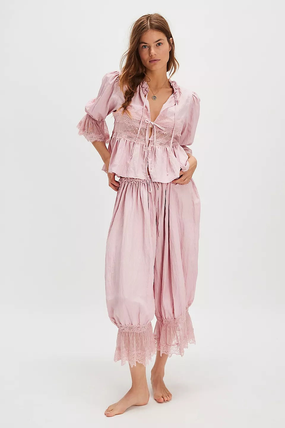 Womens Hollowed-Out Lace-Laced Loungewear Mid-Length Pants