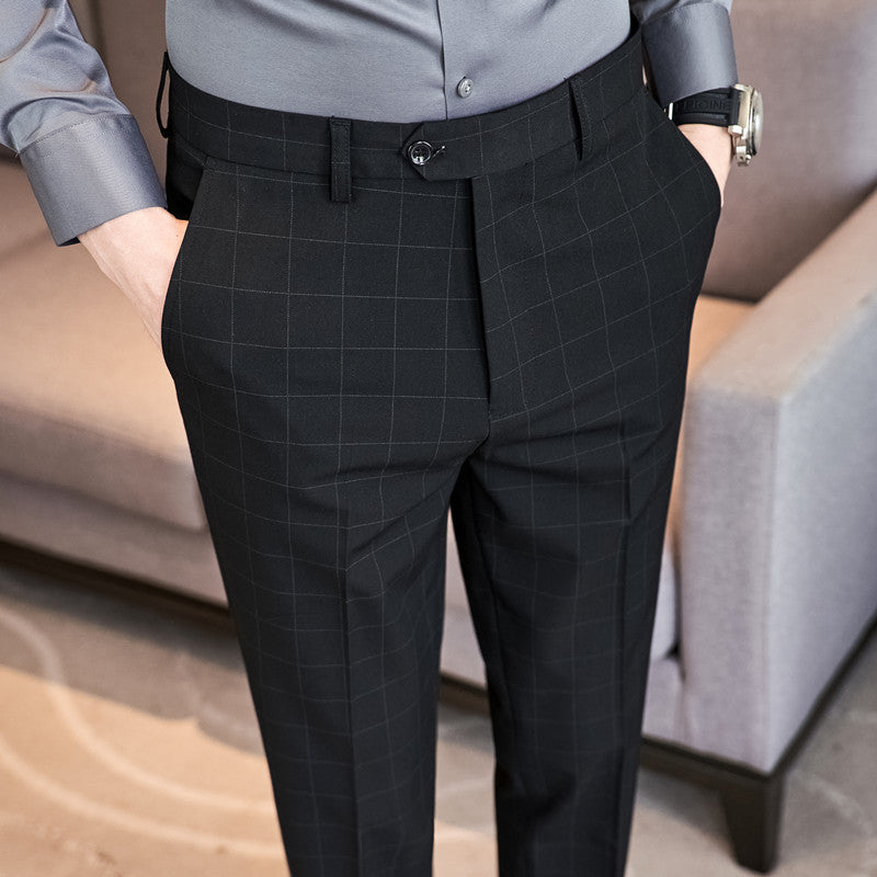 Textured Plaid Dress Pants In A Korean-style Slim-fit