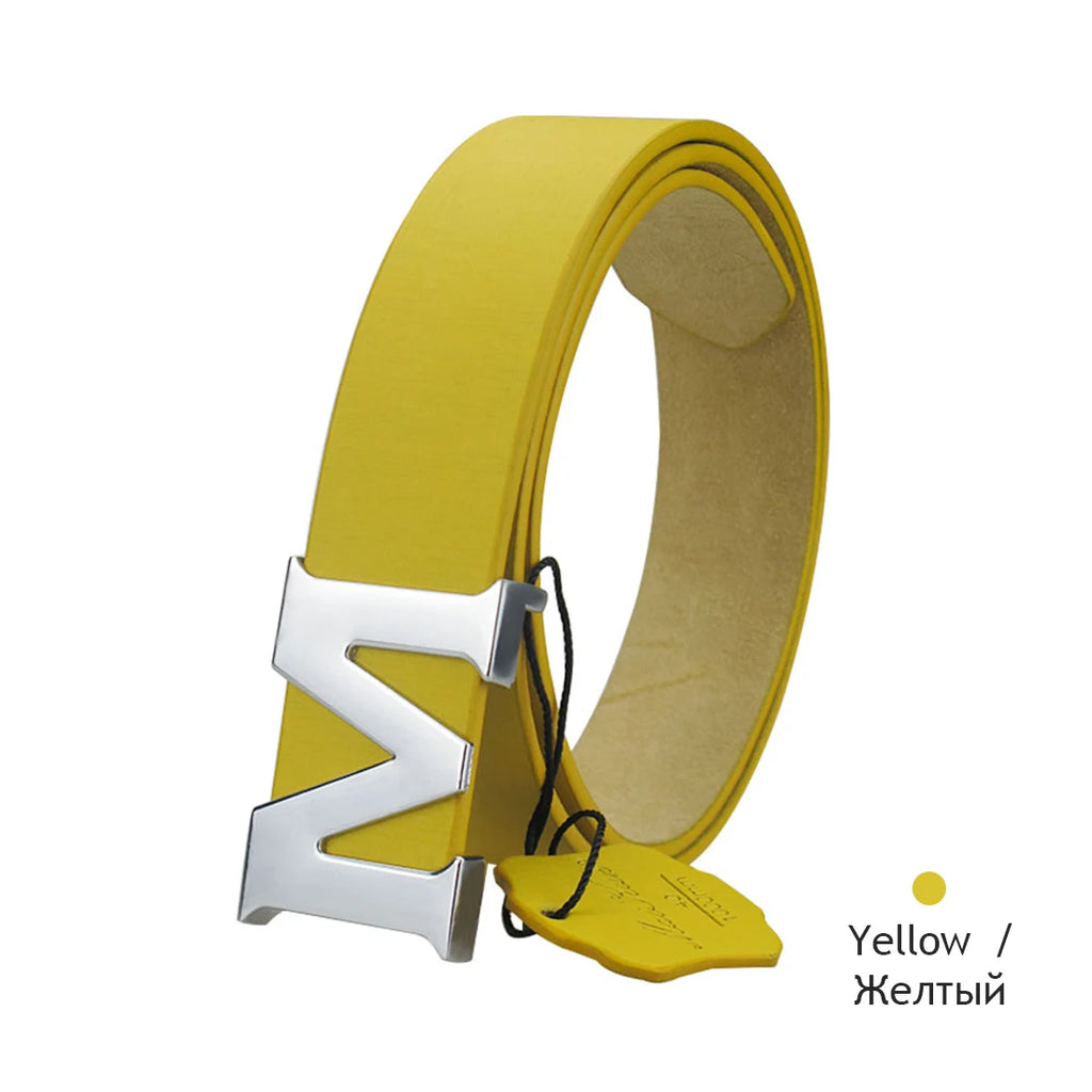 Maikun Women’s Leather Belts Removable Letter M Plate Buckle  High Quality PU Leather Belt  For Jeans Dress Halloween
