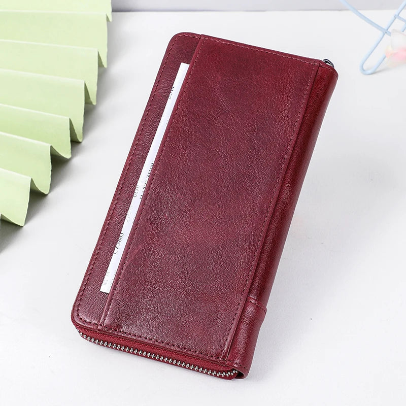 Contact's Women Wallets Genuine Leather Card Holder Female Purse Zipper Wallet For Women Fashion Clutch Bag Rfid Men Wallets