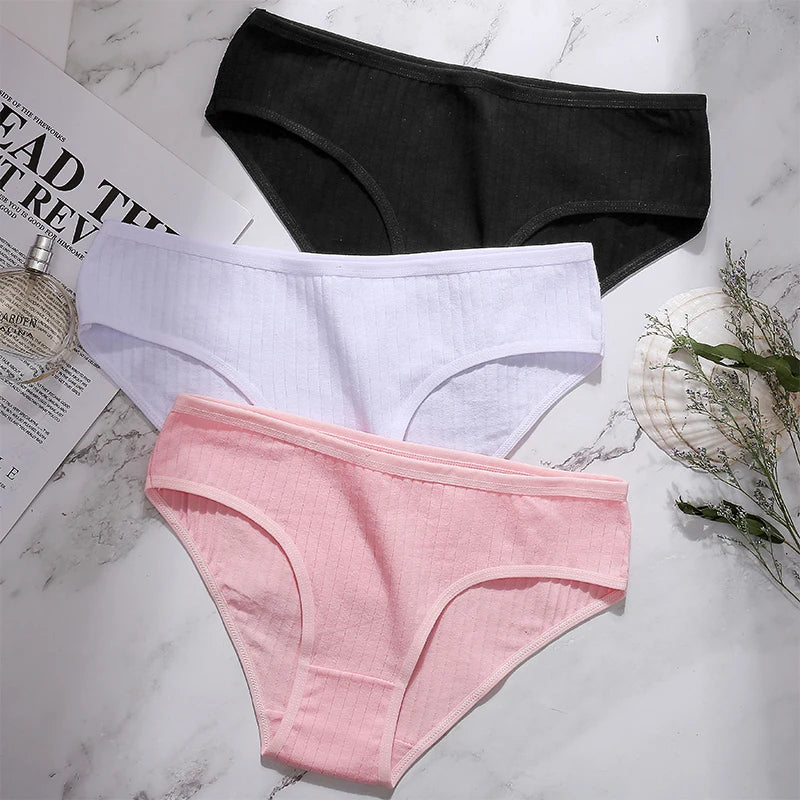 3PCS/Set Cotton Panties Women Underwear Sexy Lingerie Panties Female Lingerie Briefs Solid Color Panty Underpants Intimates