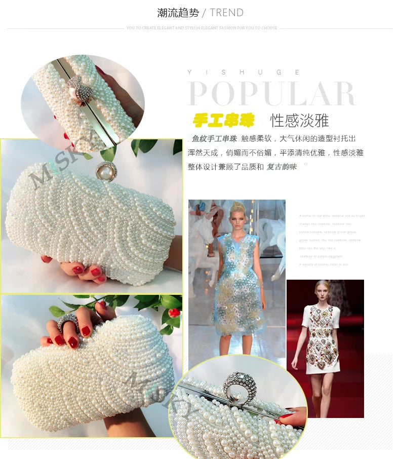 Pearl Clutch Bags Women Purse Ladies white Hand Bags Evening Bags for Party Wedding black Shoulder Bag Bolsa Feminina