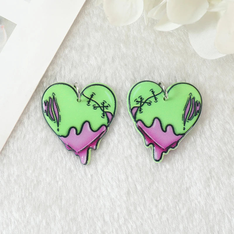 10 Pcs Halloween Charms Zombie Brain Heart Mouth Eyeball and Gravestone Acrylic Jewlery Findings For Jewelry Diy