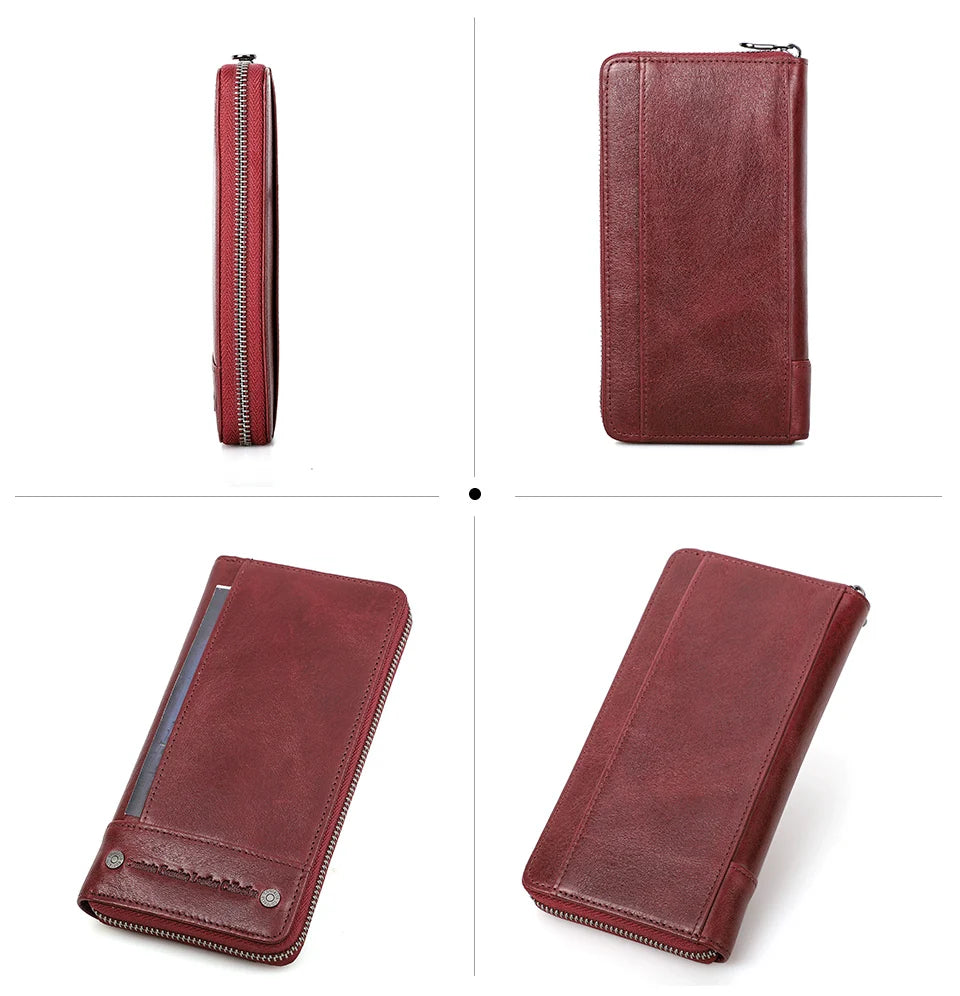 Contact's Women Wallets Genuine Leather Card Holder Female Purse Zipper Wallet For Women Fashion Clutch Bag Rfid Men Wallets