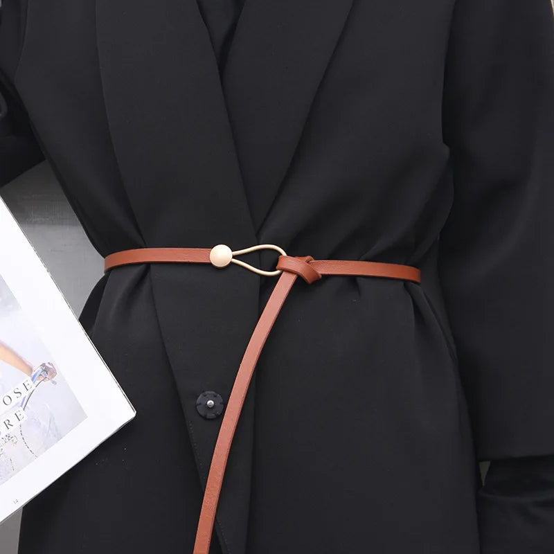 New Fashion Leather Women Belt Designer Metal Buckle Waist Strap All-match Lady Dress Coat Sweater Decorative Knotted Waistband