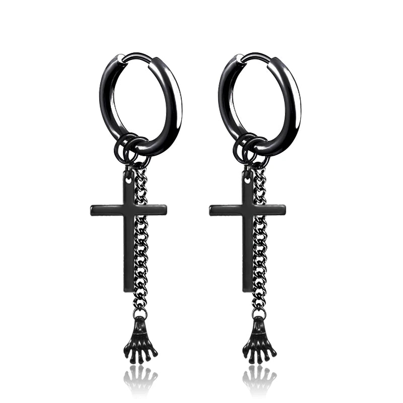 Black Punk Stainless Surgical Steel Stud Earrings For Men Women Small Vintage Hip Hop Ear Jewelry Accessories Earrings Wholesale
