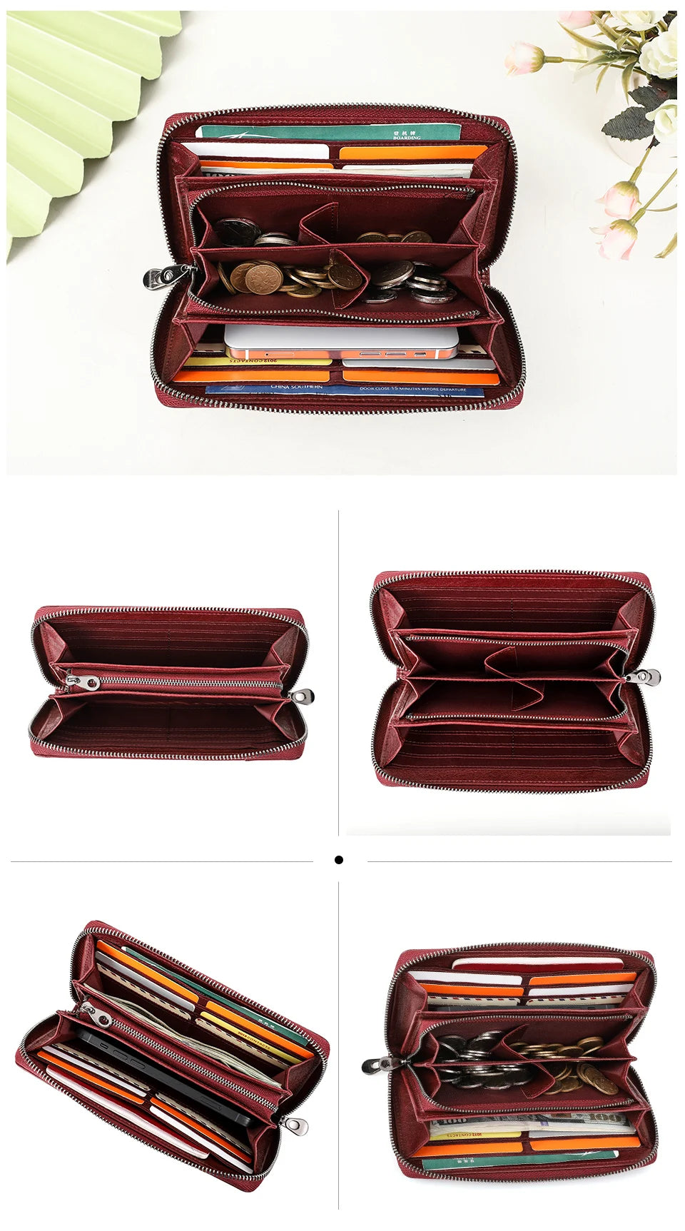 Contact's Women Wallets Genuine Leather Card Holder Female Purse Zipper Wallet For Women Fashion Clutch Bag Rfid Men Wallets