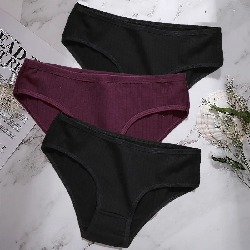 3PCS/Set Cotton Panties Women Underwear Sexy Lingerie Panties Female Lingerie Briefs Solid Color Panty Underpants Intimates