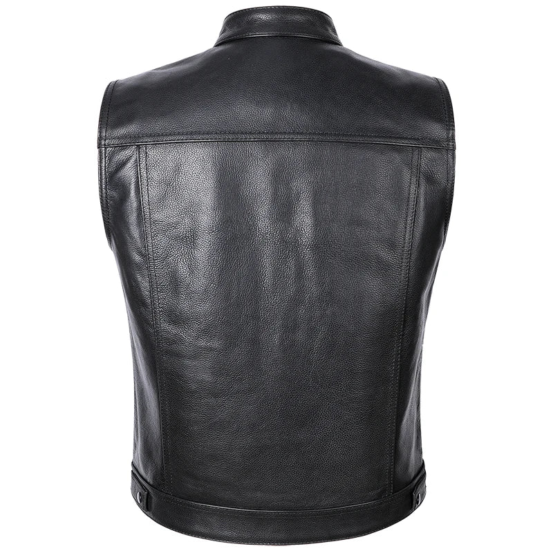 Sons of Anarchy Classical Motorcycle Biker Leather Vest Men Genuine Leather Sleeveless Jackets  REAL Cowhide Motorcade Vest 6XL