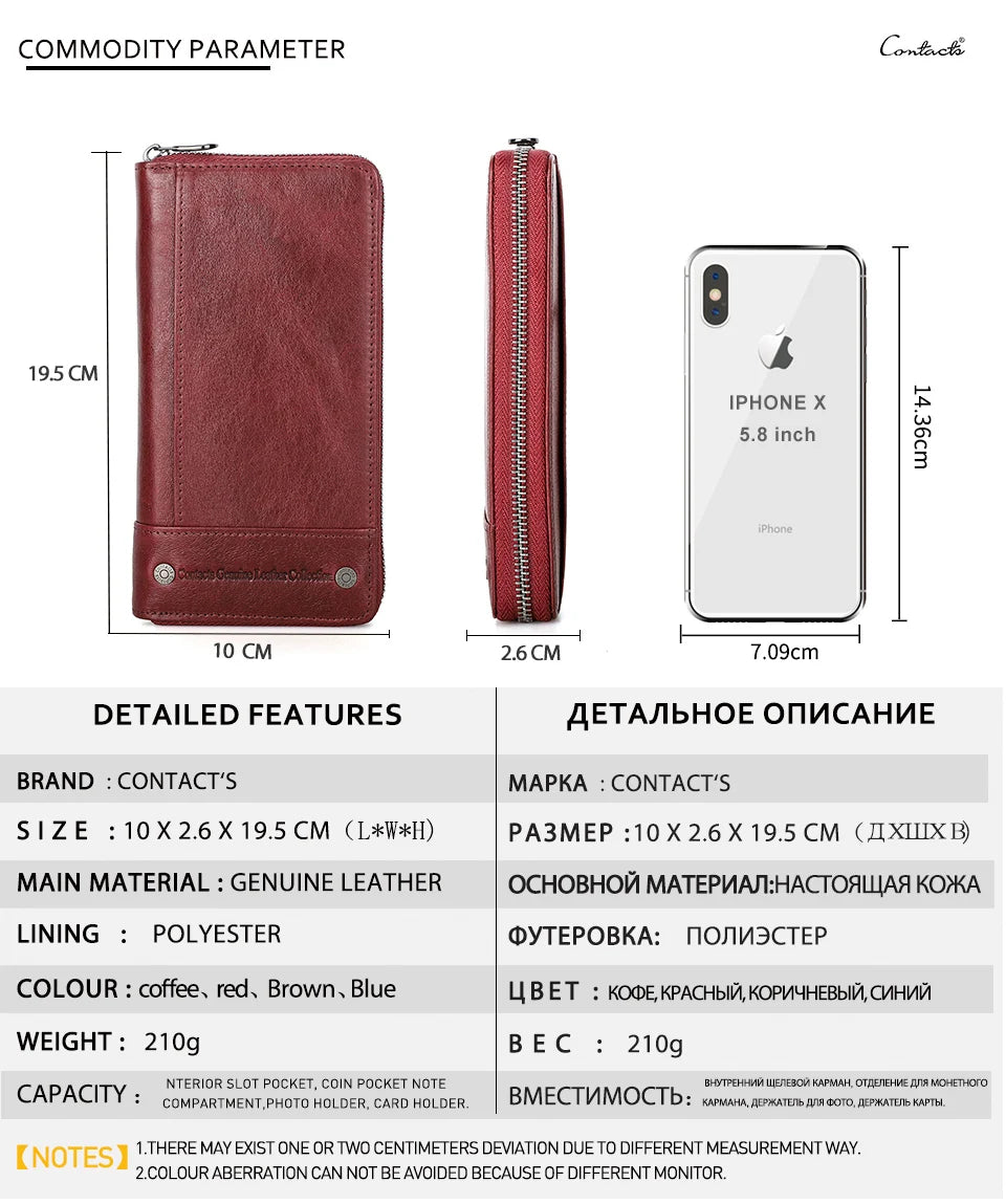 Contact's Women Wallets Genuine Leather Card Holder Female Purse Zipper Wallet For Women Fashion Clutch Bag Rfid Men Wallets