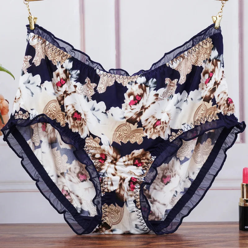 Women Big Size High Waist Panties Print Leopard Briefs Underwear Lady Sexy Lace Ruffles Seamless Camouflage Underpants Lingerie