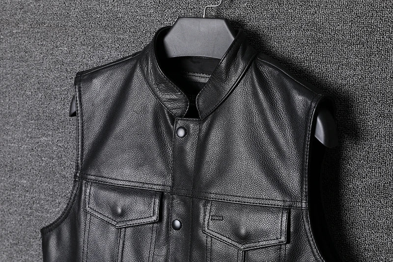 Sons of Anarchy Classical Motorcycle Biker Leather Vest Men Genuine Leather Sleeveless Jackets  REAL Cowhide Motorcade Vest 6XL