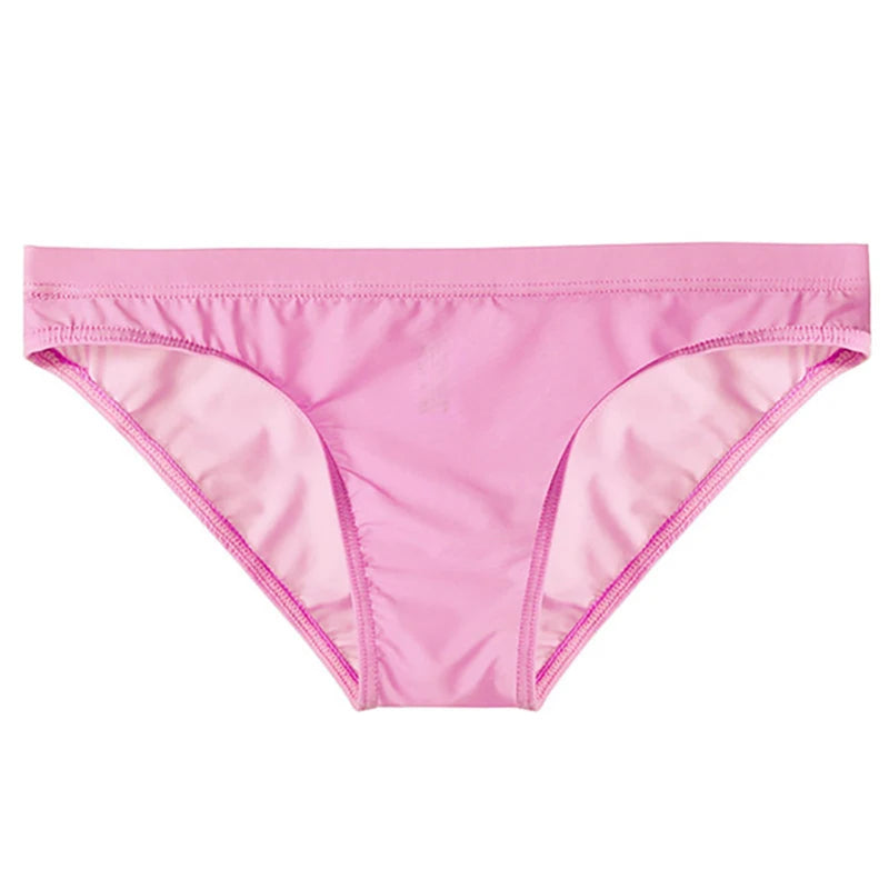Men Underwear Ice Silk Solid Color Briefs Sexy Transparent Silky Quick Dry U Bulge Pouch Panties Mid Waist Male Underpants Cueca