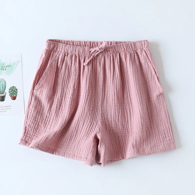 Women's Pajama Shorts 100% Cotton Double-Layer Gauze Sleep Bottoms Beach Shorts Plus Size Thin Lounge Loose Casual Home Pants