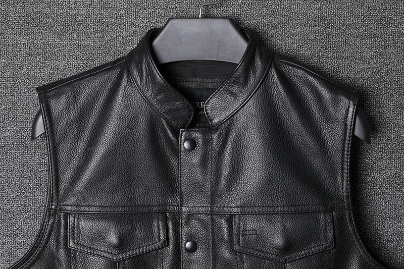 Sons of Anarchy Classical Motorcycle Biker Leather Vest Men Genuine Leather Sleeveless Jackets  REAL Cowhide Motorcade Vest 6XL