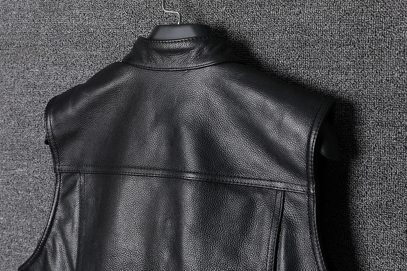 Sons of Anarchy Classical Motorcycle Biker Leather Vest Men Genuine Leather Sleeveless Jackets  REAL Cowhide Motorcade Vest 6XL