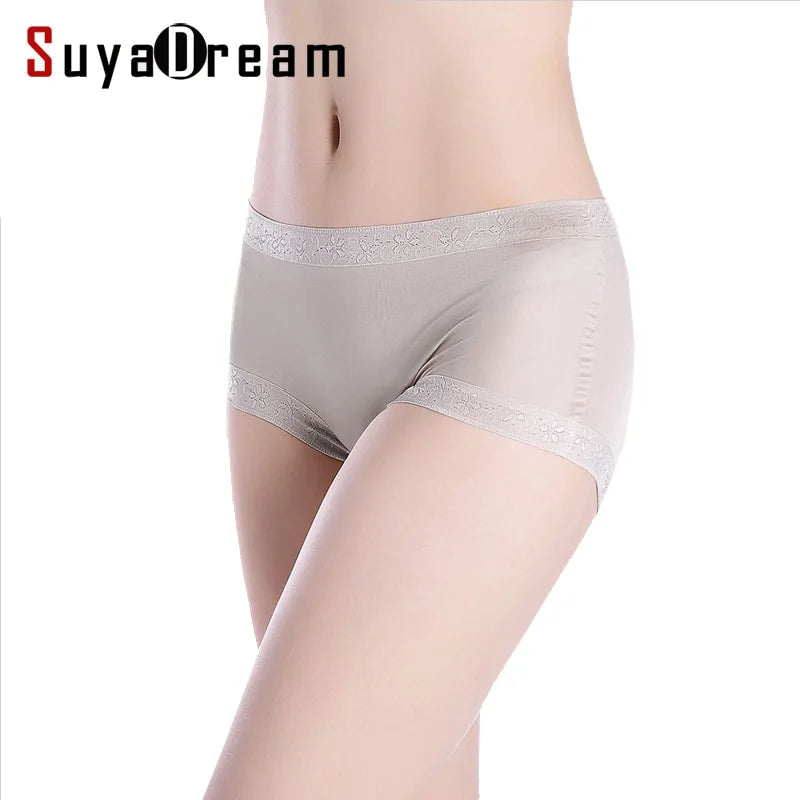 SuyaDream Women 100% Natural silk Seamless Panties Mid-rise Boxer Health Underwear 2025 Pink Nude Black