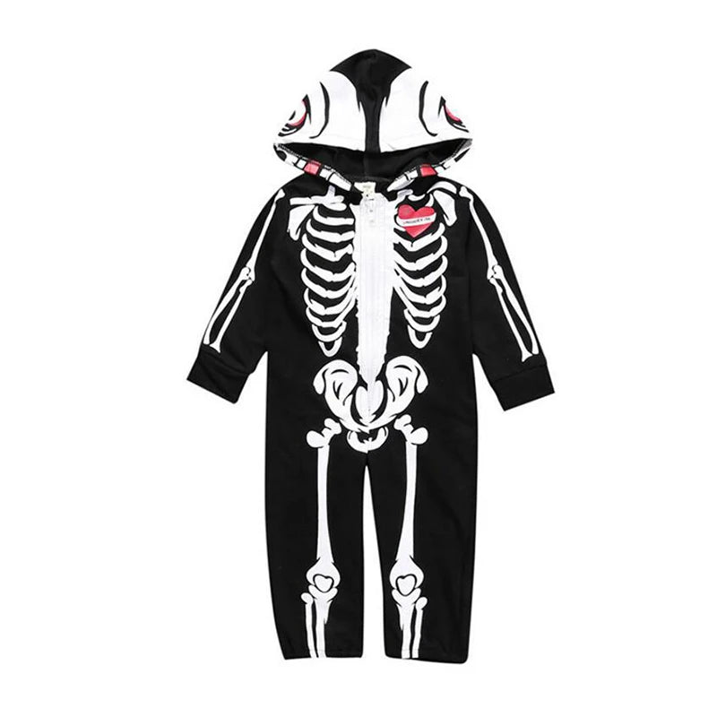 Baby Kids Halloween Clothing Skull Print Toddler Boys Girls Rompers Hooded Jumpsuit Bebe Skull Trick Clothes Zipper Outfits