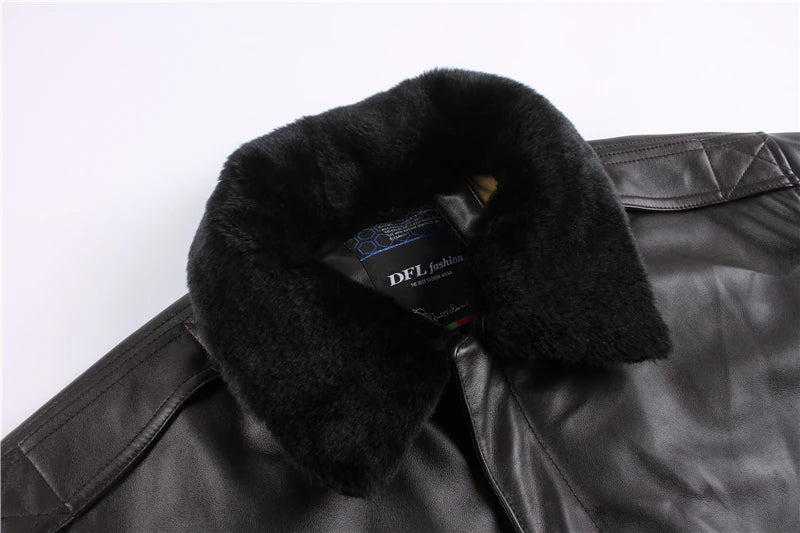 2025 Winter Vintage A2 leather jacket men streetwear Removable fur flight motorcycle bomber padded air force coat