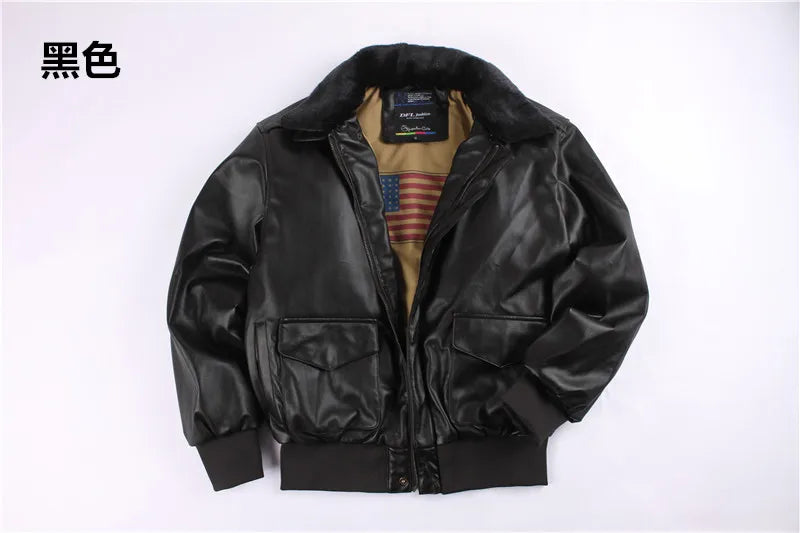 2025 Winter Vintage A2 leather jacket men streetwear Removable fur flight motorcycle bomber padded air force coat