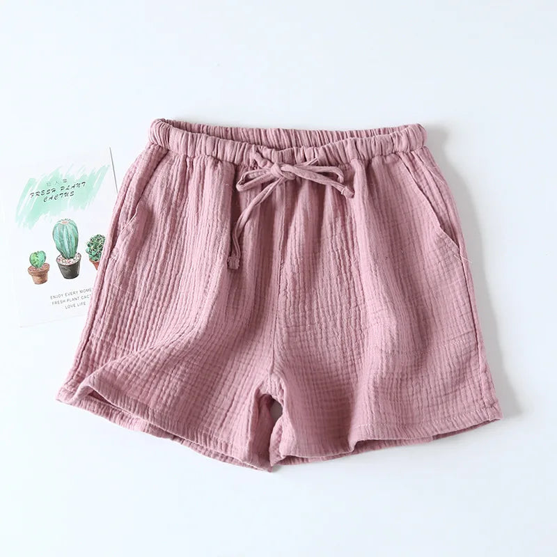 Women's Pajama Shorts 100% Cotton Double-Layer Gauze Sleep Bottoms Beach Shorts Plus Size Thin Lounge Loose Casual Home Pants