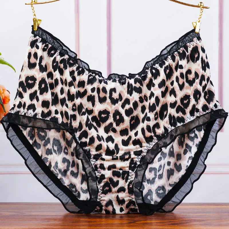Women Big Size High Waist Panties Print Leopard Briefs Underwear Lady Sexy Lace Ruffles Seamless Camouflage Underpants Lingerie